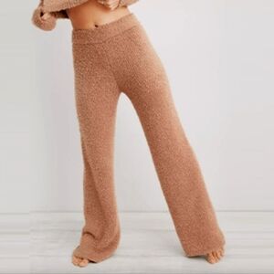 L • Better/Together • Cozy Brown Fuzzy Flare Pants With Wide Waistband